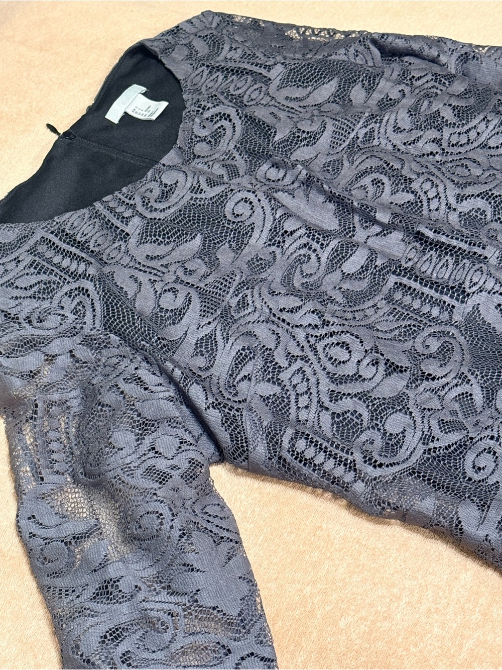 NWOT - Lace Overlay Long-Sleeve Dress in Charcoal Gray